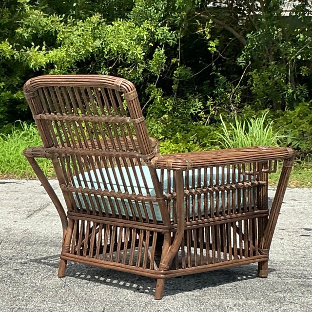 Coffee Vintage Coastal Palecek President’s Stick Rattan Lounge Chair For Sale - Image 8 of 9