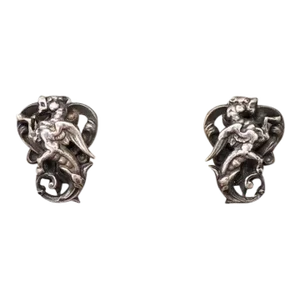 1972 Vintage Signed Napier Book Piece Silvertone Griffin Clip Earrings- 2 Pieces