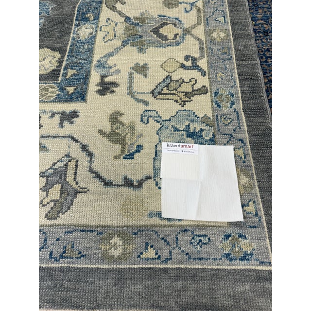 Early 21st Century Gray & Blue Floral Design Handwoven Wool Modern Turkish Oushak Rug 9'9" X 13'11" For Sale - Image 10 of 10