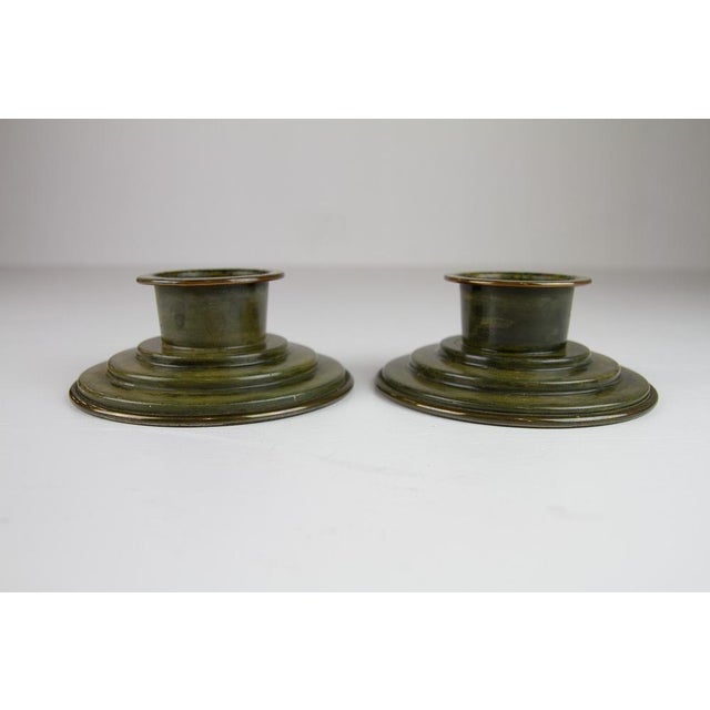 Danish Art Deco Bronze Candleholders by HF Bronce, 1930s. Pair of patinated bronze candle holders made by Danish...