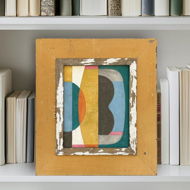 This is a new playful colorblock oil painting influenced by Mid-Century Modern design. The painting is done on a hardboard...