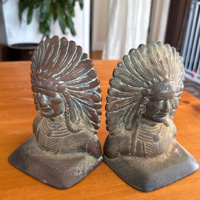 Mid 20th Century Indian Head Cast Iron Bookends For Sale - Image 11 of 12