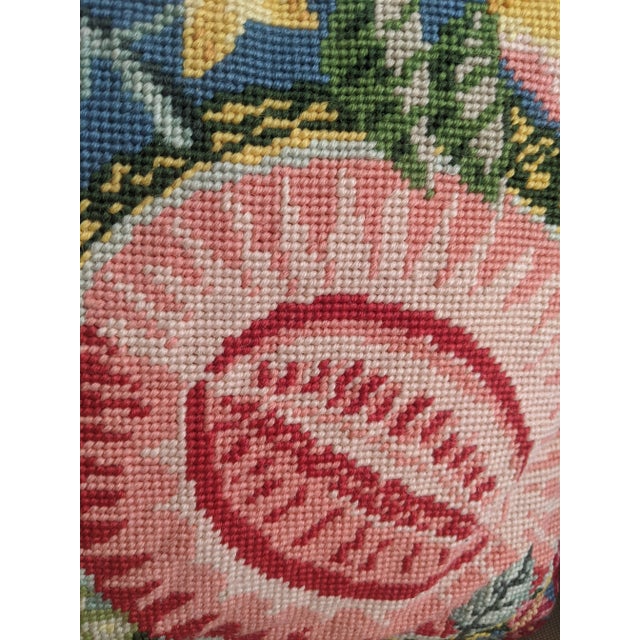 Textile Vintage Mid Century Horticulture Tropical Fruit Needlepoint Tapestry Pillows -a Pair For Sale - Image 7 of 12
