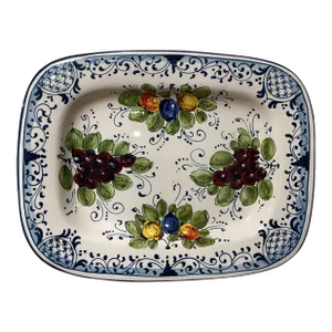 Vintage Orvieto Ceramic Rectangular Platter with Hand Painted Grape & Fruit Motifs, Artist Signed Italy