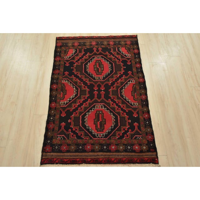 Cabin Vintage Baloch Rug 3'1'' X 4'8'' Black Wool Tribal Hand-Knotted Oriental Carpet For Sale - Image 3 of 12