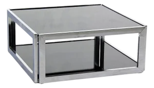Sharp Square 2 Tier Modern Chrome Base Smoked Glass Coffee Table w/ Shelf MINT