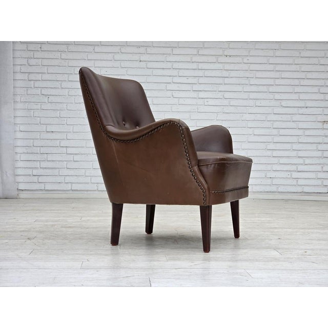 Wood Vintage Danish Lounge Chair in Furniture Leather, 1960s For Sale - Image 7 of 18