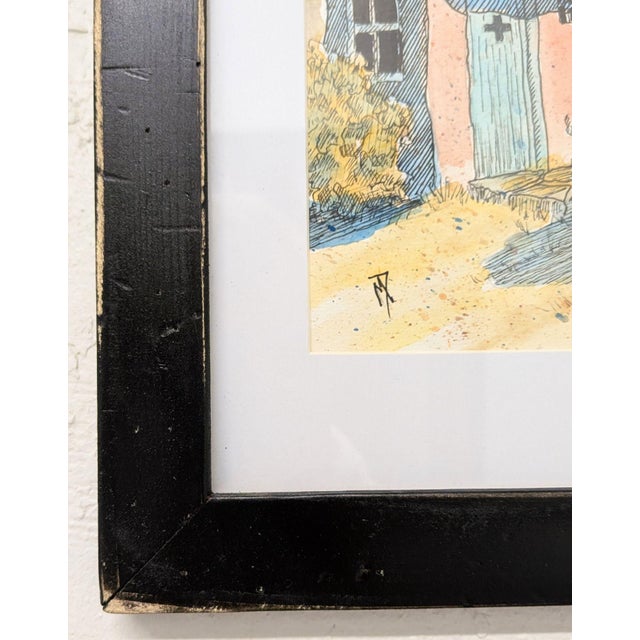Rustic M. Davison Original Pen and Ink on Watercolor - Adobe No. 3 For Sale - Image 3 of 4