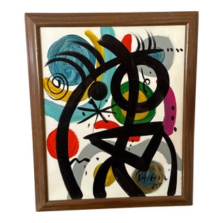 Early 21st Century Peter Keil Miro Style Abstract Colorful Painting, Framed For Sale