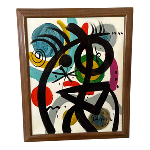 Early 21st Century Peter Keil Miro Style Abstract Colorful Painting, Framed