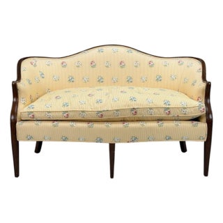 Hepplewhite Style, Mahogany, Scalamandre Upholstery, Loveseat, 1930s For Sale