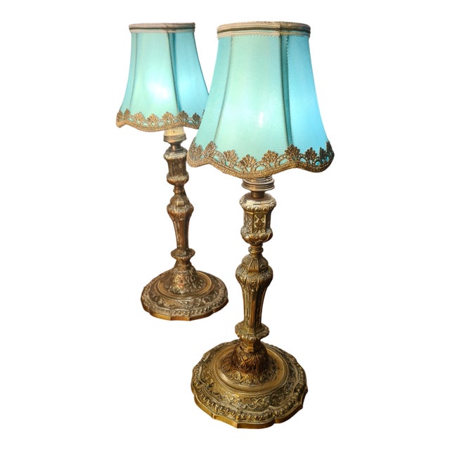 Chiseled Bronze Bedside Lamps, 1900, Set of 2 For Sale