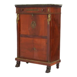 Antique French Empire Flame Mahogany Abattant with Figural Ormolu 19th Century