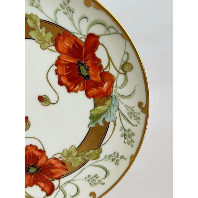 Haviland & Co. Antique Haviland Limoges Hand-Painted Poppy Plate — Pitkin & Brooks Chicago For Sale - Image 4 of 10