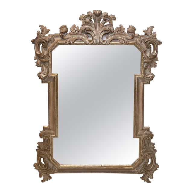 Beautifully Carved Weathered Gilt Wood Mirror For Sale