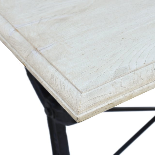 Wood Matthew Izzo Home Avignon Lightly Distressed Whitewashed Oak and Cast Iron Bistro Table - Rectangular For Sale - Image 7 of 9