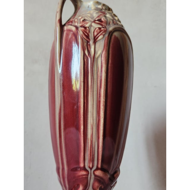 Art Nouveau Burgundy Barbotine Vase with Floral Relief, 1900s For Sale - Image 9 of 16