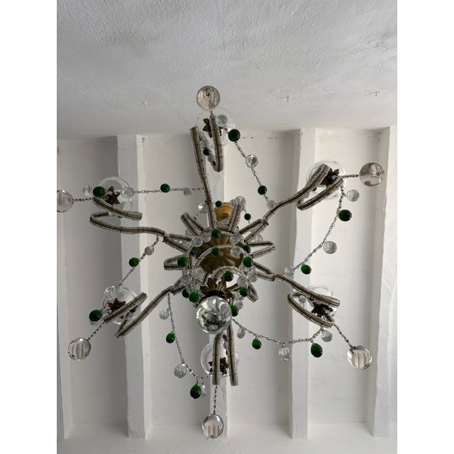 1940s French Maison Baguès Murano Green Drops Beaded Scrolls Chandelier Rare C 1940 For Sale - Image 5 of 18