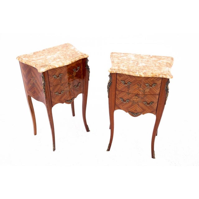 Antique Bedside Tables with Stone Top, France, 1890s, Set of 2, in Very Good conditions. Designed 1890 to 1919