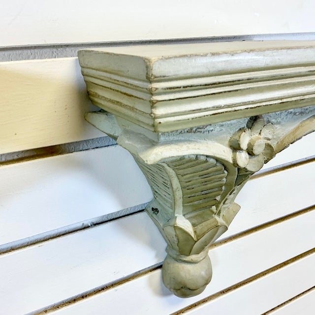 Vintage Coastal Traditional Hand Carved Wooden Painted Wall-Mounted Shelves - A Pair, Palm Fronds Accent For Sale - Image 15 of 17