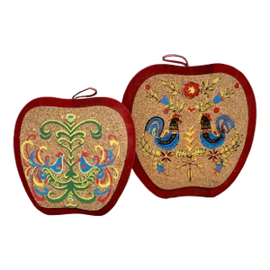 Cheerful Vintage Americana Rooster Motif Cork & Wood Hot Plates, Set of Two