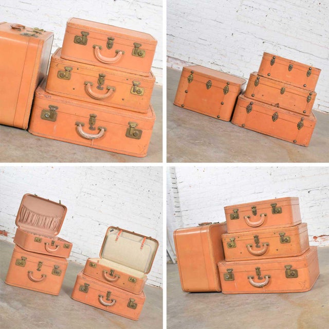 4 Vintage Stratosphere Rappaport Leather Suitcases Luggage as Side