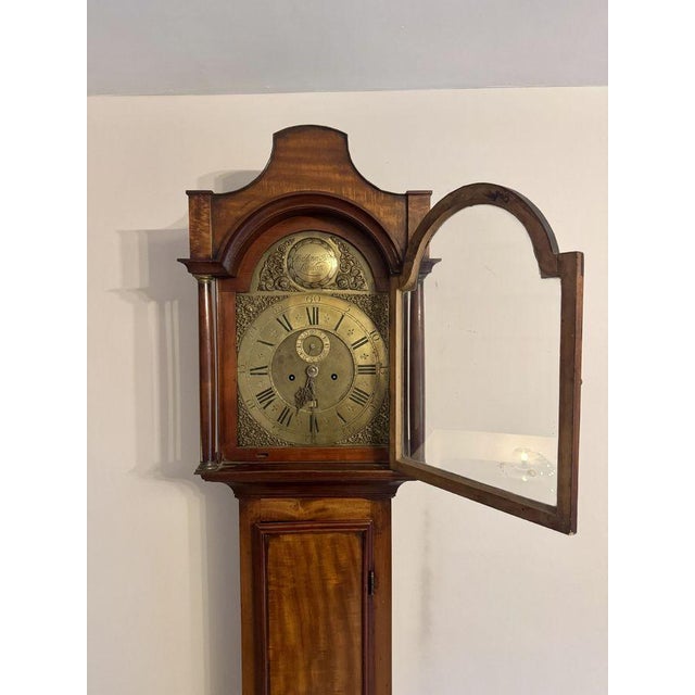 Antique George III Mahogany and Brass Arched Face Long Case Clock, 1800 For Sale - Image 6 of 10