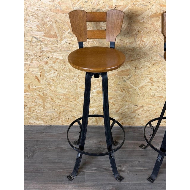 Vintage Brutalist Bar Stools in Iron and Wood, 1960s, Set of 2 For Sale - Image 4 of 18