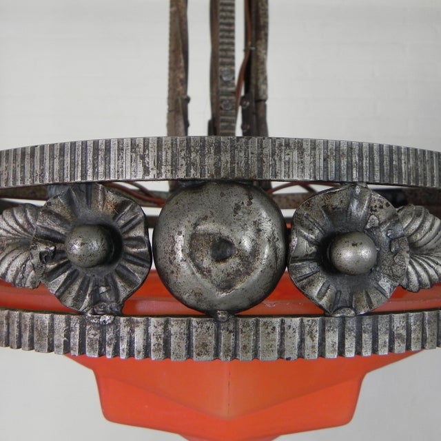 Metal Art Deco Pendant Lamp with Glass Bowl and 3 Chalices, 1930s For Sale - Image 7 of 18