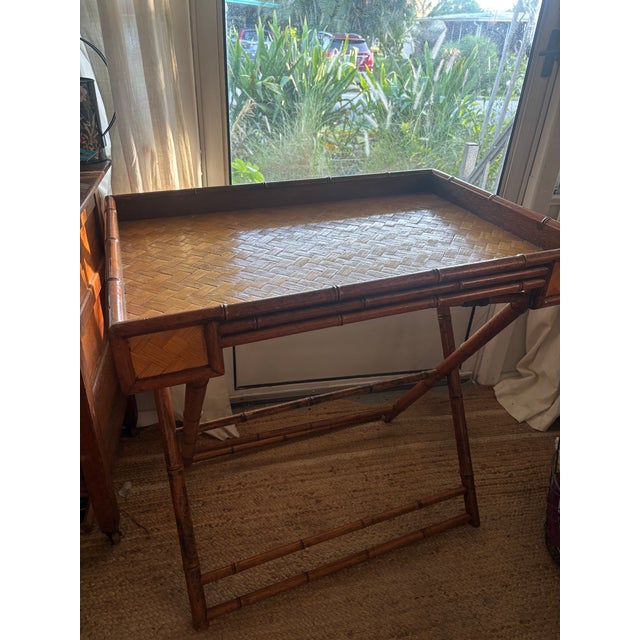 Cinnamon Vintage 1970s British Colonial–style Faux Bamboo Tray Table. For Sale - Image 8 of 10