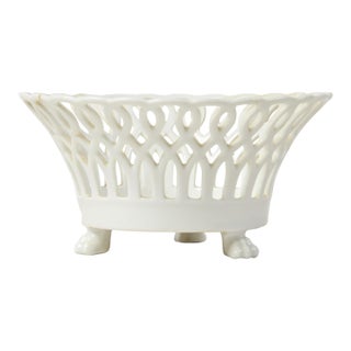 Antique French Porcelain Basket Fruit Bowl With Lion Paw Feet Lattice For Sale