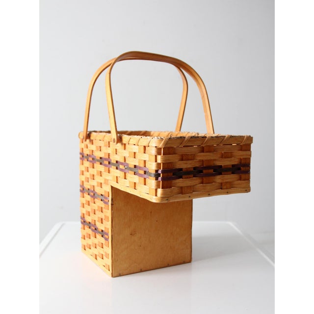 Wood Vintage Splint Weave Stair Basket For Sale - Image 7 of 12
