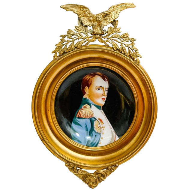 Early 20th Century Miniature Napoleon Portrait on Ceramic in Imperial Eagle Faux-Gilt Frame For Sale - Image 10 of 14