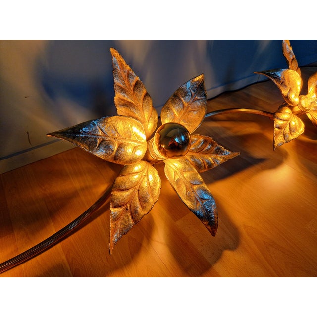 Gold Large Floral Wall Light attributed to Willy Daro for Massive, Belgium, 1970s For Sale - Image 8 of 18