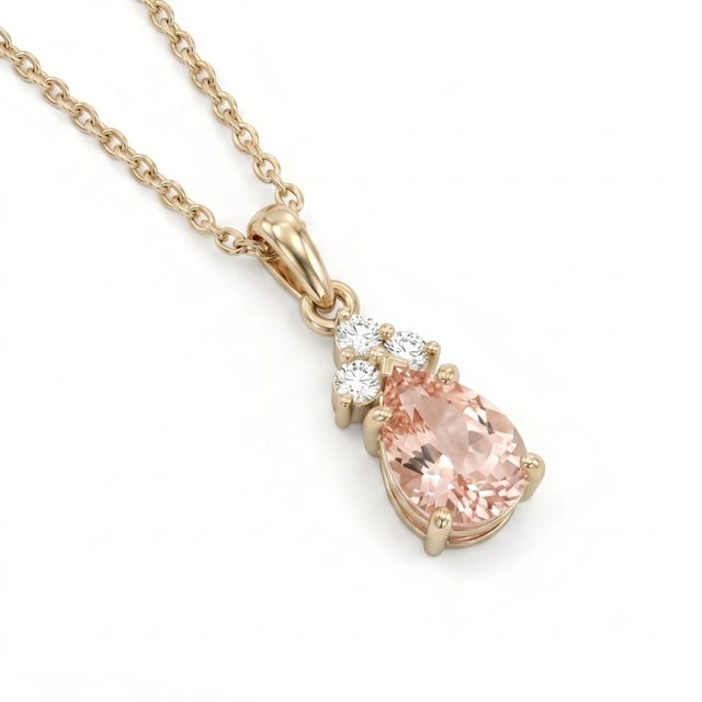 Natural Morganite Minimalist Pendant, Teardrop Peach Gemstone Dainty Pendant For Sale - Image 4 of 4