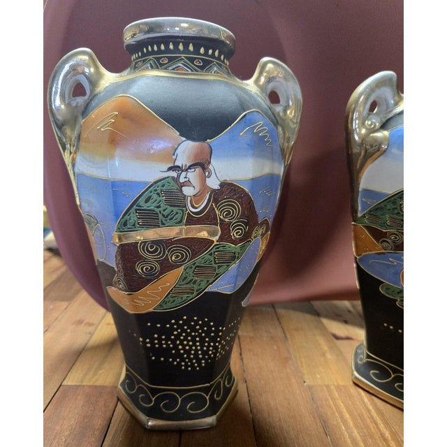 Antique Japanese Satsuma Faience Vases, 1800s, Set of 2 For Sale - Image 3 of 10