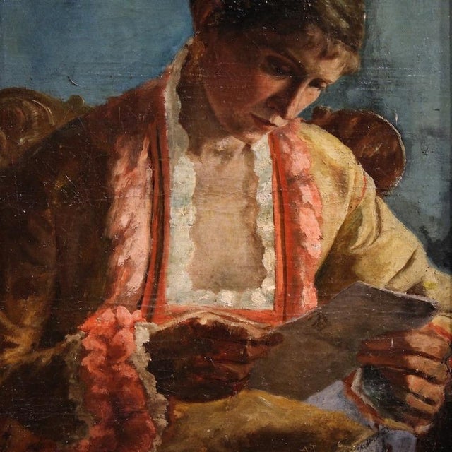 French Artist, Portrait of a Woman with a Letter, 1979, Oil Painting, Framed For Sale - Image 4 of 16