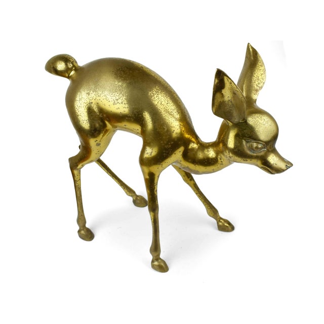 Mid 20th Century Standing Large Heavy Brass Bambi Fawn Deer Sculptures For Sale - Image 4 of 12