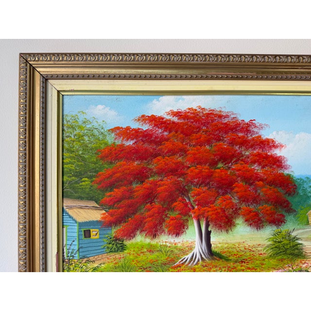 2000’s Francisco Lopez “Framboyan Tree” Countryside Landscape Oil on Canvas Painting, Wood Framed For Sale In Miami - Image 6 of 12