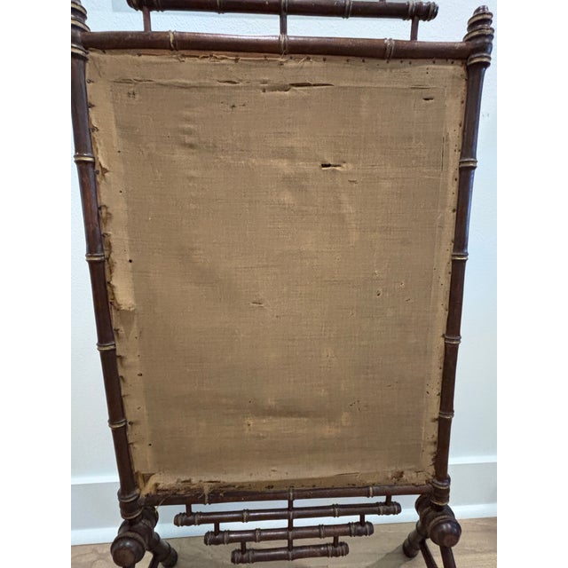 Antique 19th Century Napoleon III Faux Bamboo Fireplace Screen With Floral Needlework Panel For Sale - Image 10 of 18