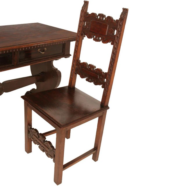 Wood 19th Century Hand Carved Solid Walnut Desk with Chair from Dini & Puccini, Set of 2 For Sale - Image 7 of 9