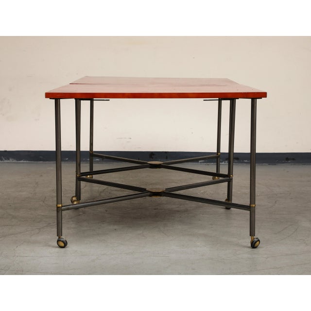Midcentury Bronze and Red Lacquer 2-Piece Dining Table on Casters For Sale - Image 4 of 12