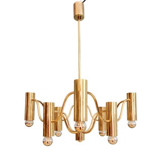 Tubular Brass Chandelier by Gaetano Sciolari for Boulanger, 1970s For Sale