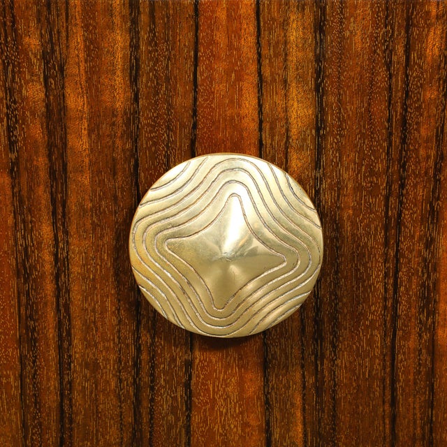 Wood Art Deco Brass Pulls & Leather Wrapped Base Paldao Wood Cabinet by Gilbert Rohde For Sale - Image 7 of 16