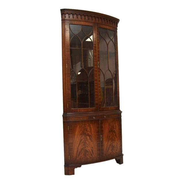 Georgian Bow Front Corner Cabinet, 1950s For Sale