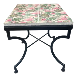 Tropical Flamingo Tile-Top Side Table With Wrought Iron Base