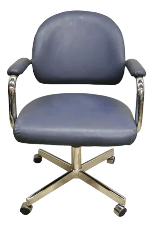 Vintage Chromcraft Mid Century Modern Blue Vinyl Rolling Office Desk Chair (A)