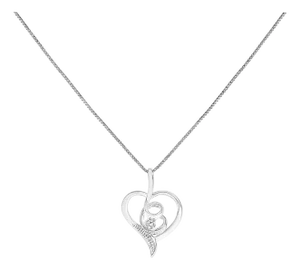 Espira 10K White Gold .03 Cttw Diamond-Accented Round-Cut Diamond Swirl Open Heart 18" Pendant Necklace (I-J Color, I2-I3 Clarity)