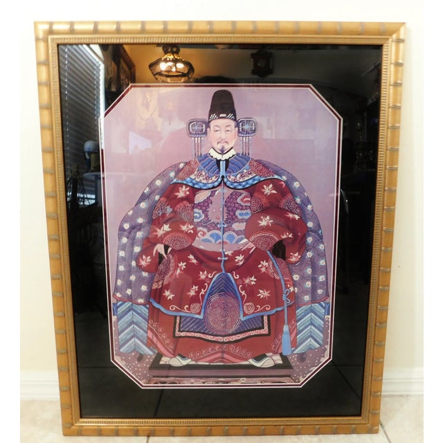 1980s Large Pair Vintage Oriental Asian Chinese Figural Gold Faux Bamboo Framed Wall Art Pictures For Sale - Image 5 of 8