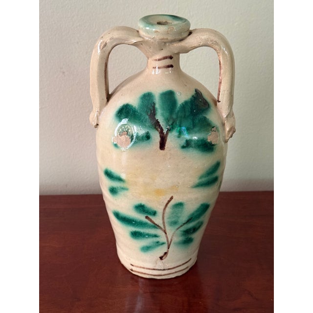 Antique Rustic European Hand Painted Pottery Jug With Handles For Sale - Image 11 of 11